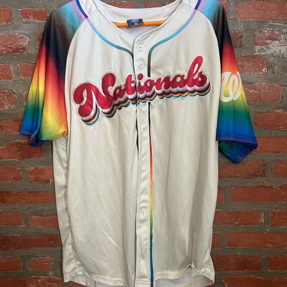 Nationals Cream Baseball Jersey with Rainbow Accents